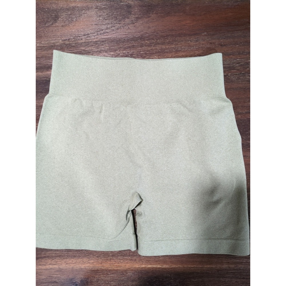 OQQ Yoga Shorts Womens L Green Butt Lifting Ribbed Sport Workout Slimming Active
